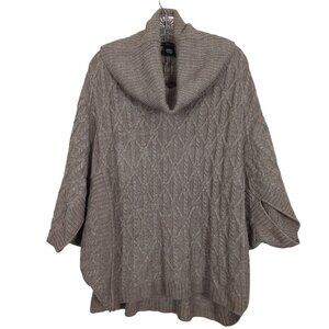 Design History Women’s Poncho Tan Sweater Large Cowl Neck Cable Knit Pullover